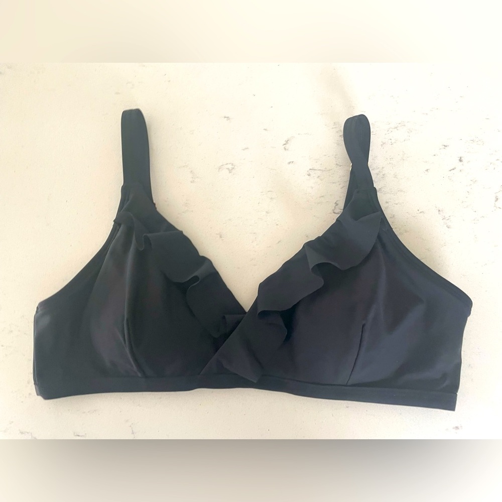 Boden Black Ruffle Bikini Swimsuit Top US Size 10
